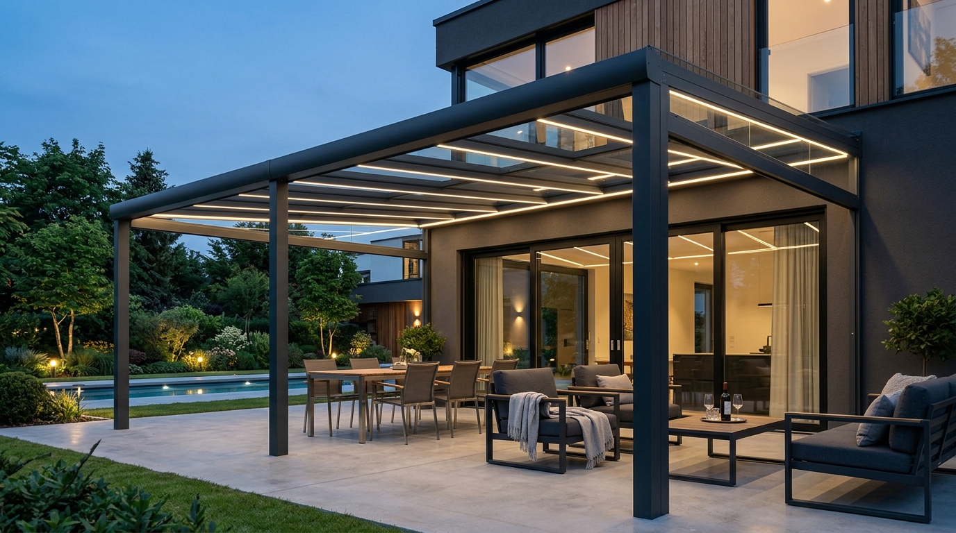 Cam çatılı modern veranda